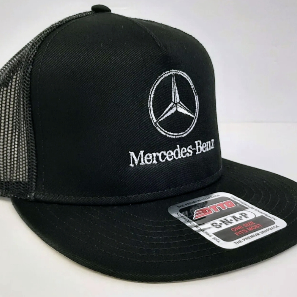 MB Retro Star Mercedes Benz Flat Bill Trucker Mesh Snapback Cap Hat Black Embroi - Picture 8 of 9